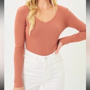 🆕🌿🧡LOVE TREE: TERRA COTTA Ribbed Knit Stretchy Bodysuit LARGE
